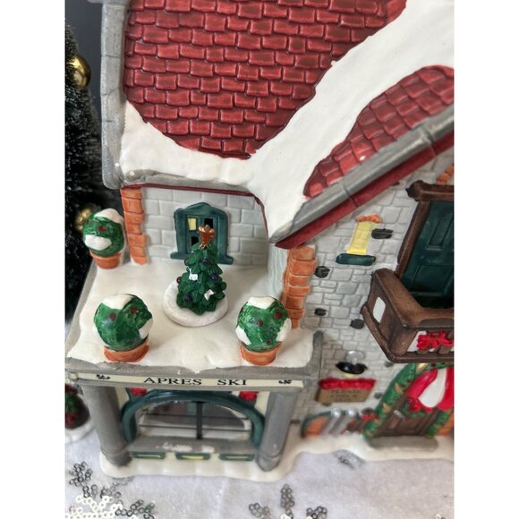 Christmas Village Scene With Accessories - Apres Ski Shop Trees Santa & Snowman - Picture 3 of 15